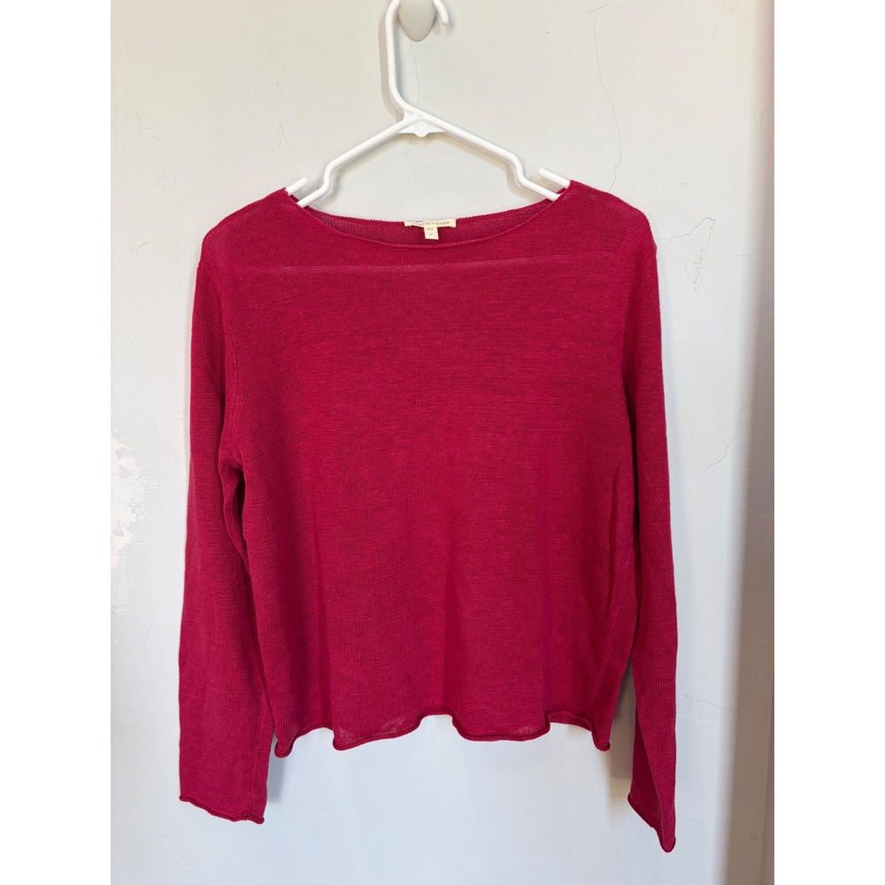 Eileen Fisher Raspberry Pink 100% Linen Boat Neck Sweater Womens Medium